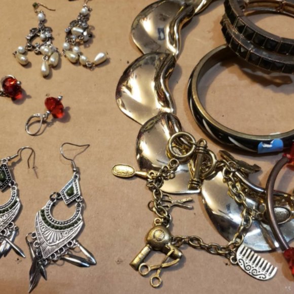 Estate Jewelry Lot Vintage Rhinestones Earrings Chunky Choker - Picture 7 of 8